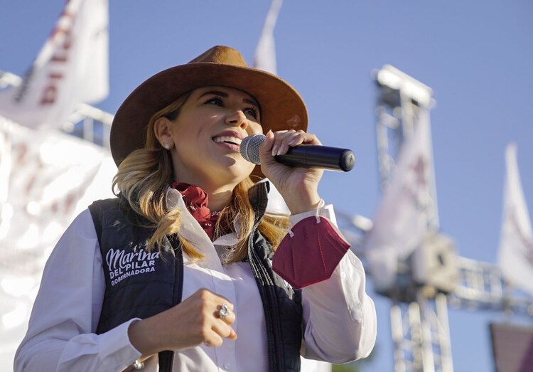 Marina del Pilar Ávila Olmeda, candidata a la gubernatura por la coalición “Juntos Haremos Historia en Baja California”.