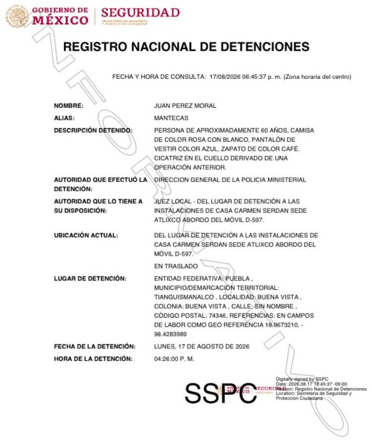 Detienen a Juan "N" en Puebla