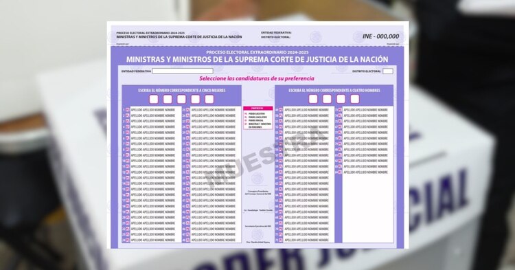 Así lucirán las boletas para la elección judicial; en este caso, es para votar por ministras y ministros de la SCJN.
