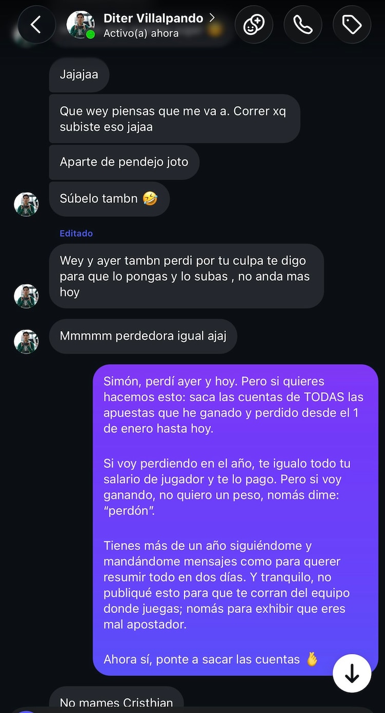 Las conversaciones entre Cristian Rey y Dieter Villalpando.