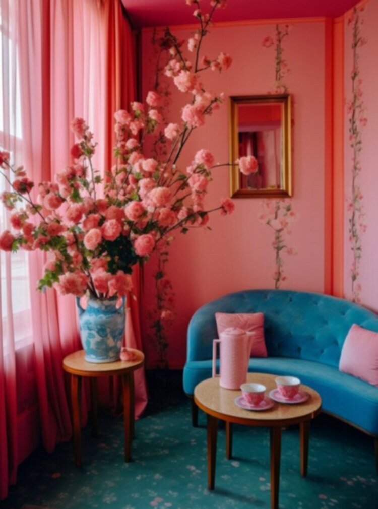 Sofás curvos de terciopelo y sillas con estampados llamativos son elementos esenciales en esta tendencia