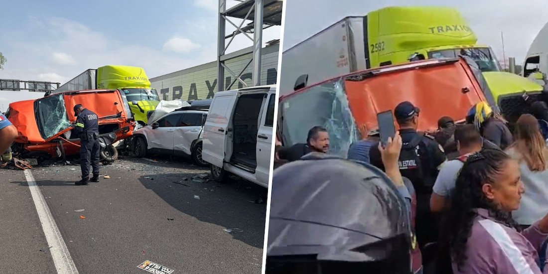 Tráiler embiste a varios vehículos sobre el Circuito Exterior Mexiquense, a la altura de Ecatepec.