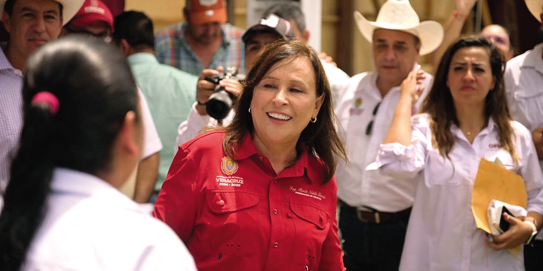 LA GOBERNADORA de Veracruz, la morenista Rocío Nahle, ayer, durante un acto público en el municipio de Ozuluama.