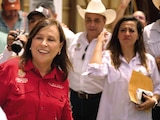 LA GOBERNADORA de Veracruz, la morenista Rocío Nahle, ayer, durante un acto público en el municipio de Ozuluama.