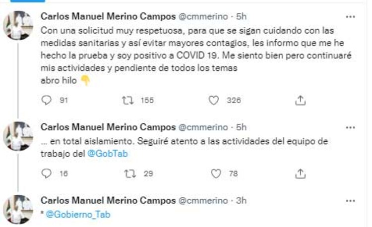 El mensaje del gobernador interino de Tabasco en redes sociales