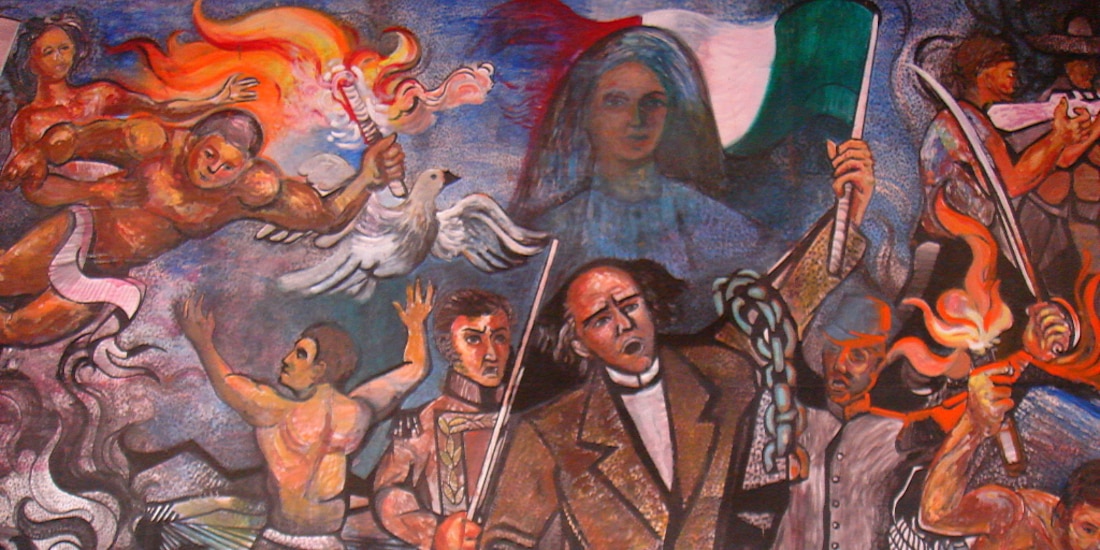 Un mural que representa la Independencia de México.