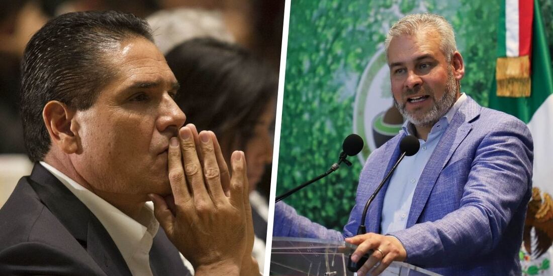 El gobernador de Michoacán Alfredo Ramírez Bedolla (der.) se refirió a Silvano Aureoles (izq.) en conferencia de prensa.
