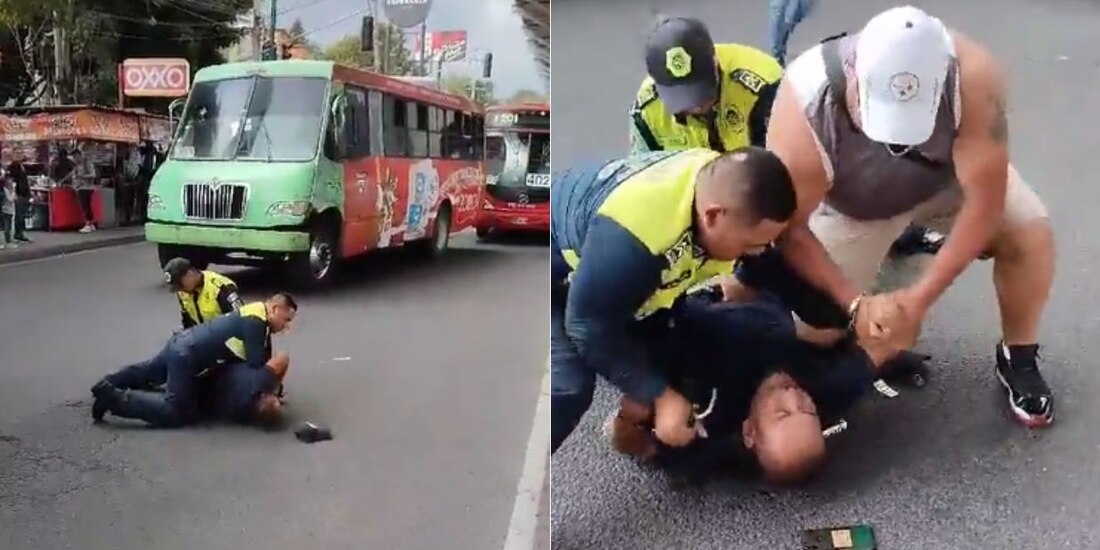Chófer agrede a policías de tránsito.