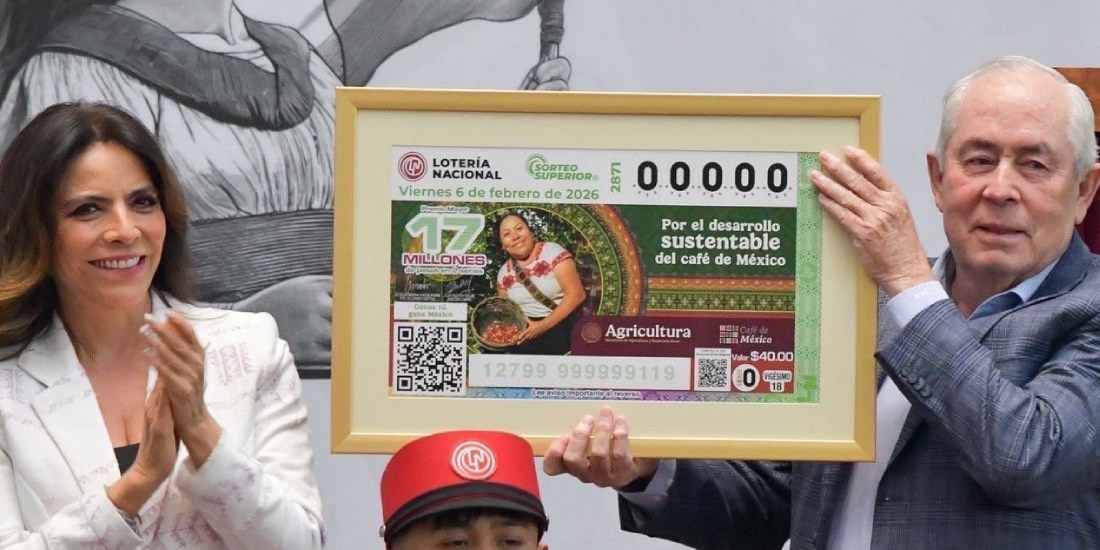 Agricultura y Lotería Nacional celebran la Ley de Desarrollo Sustentable de la Cafeticultura con billete conmemorativo.