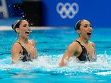 Nuria Diosdado y Joana Jiménez en la presentación de su rutina técnica en natación artística en Tokio 2020.