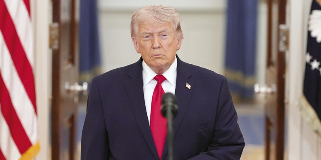 El presidente Donald Trump desde el Salón de la Cruz de la Casa Blanca, el miércoles 1 de abril en Washington.