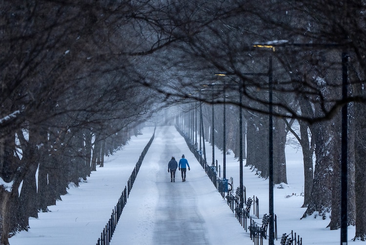 El National Mall en medio de la nevada, en Washington