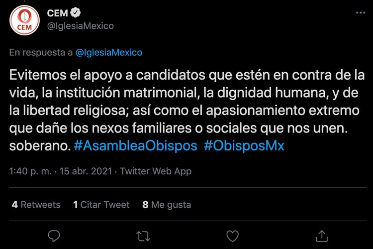 Mensaje vertido en redes sociales del CEM.