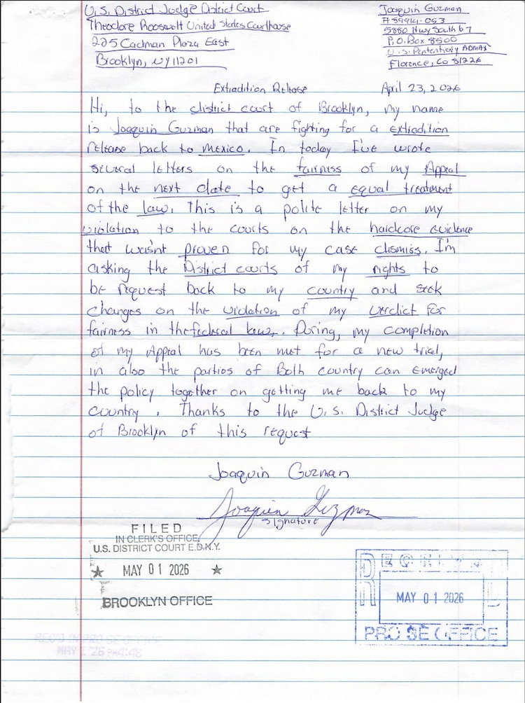 Carta de "El Chapo", difundida por medios de comunicación.