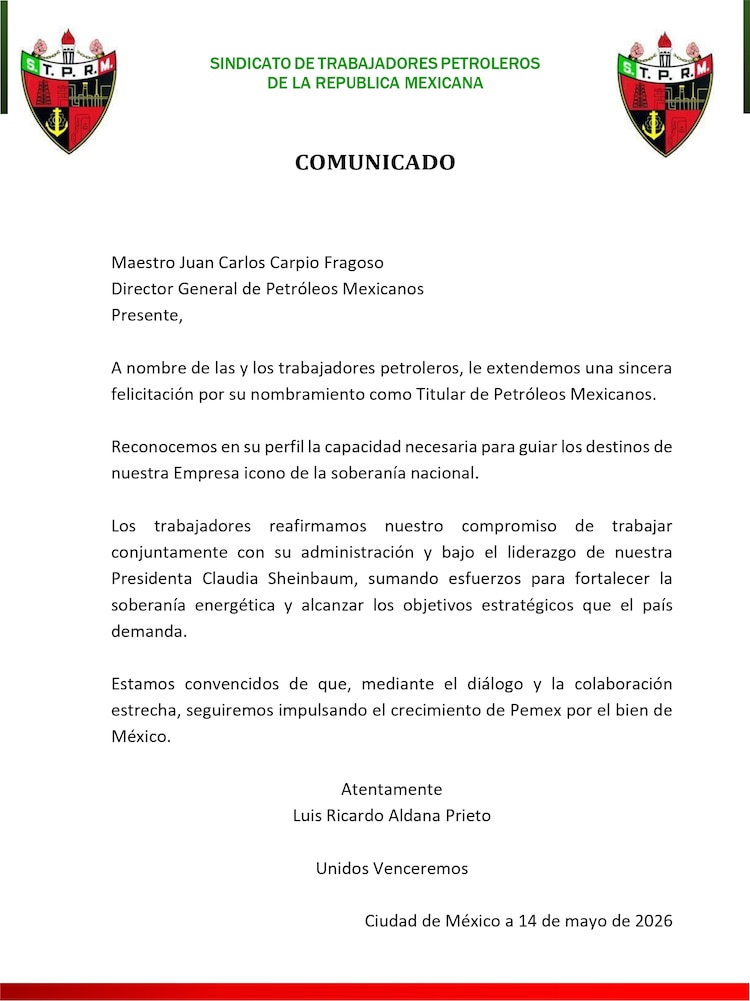Comunicado del STPRM.
