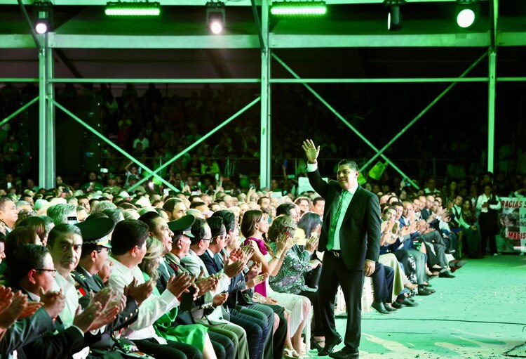 El gobernador Ricardo Gallardo durante la presentación de su Tercer Informe de resultados.