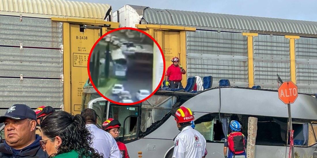Video del momento exacto en que tren arrolla un autobús de pasajeros en Atlacomulco.