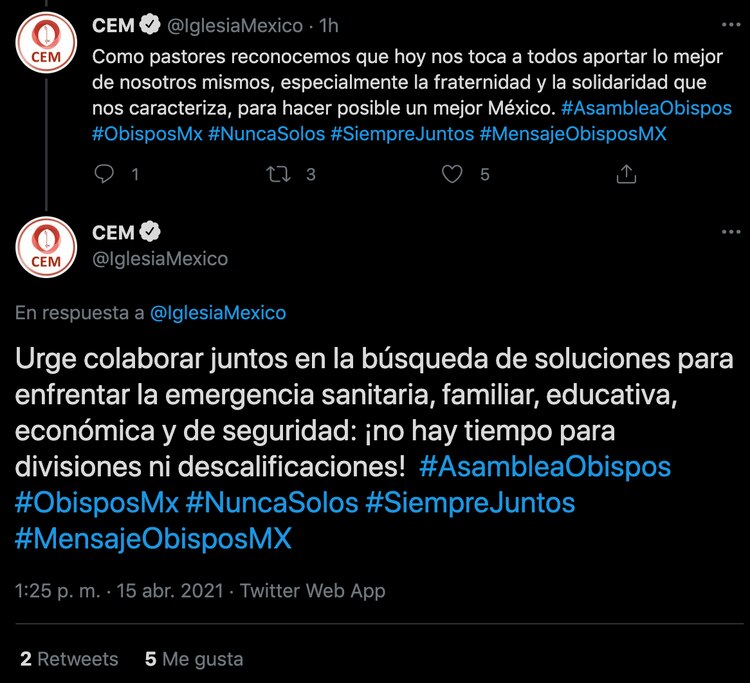 Mensaje vertido en redes sociales del CEM.