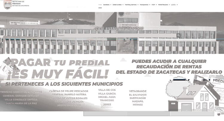ASPECTO DEL PORTAL de la Tesorería de Zacatecas, municipio que bajó más posiciones en transparencia.