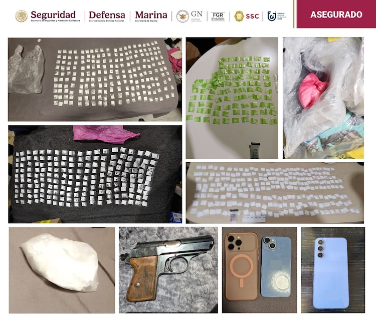 Decomisan arma, droga y teléfonos celulares.