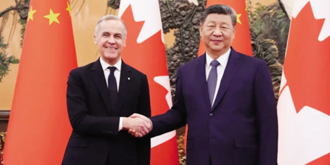 Mark Carney (izq.), ministro de Canadá, y Xi Jinping, presidente de China.