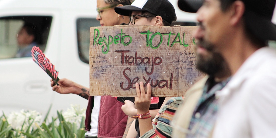 Trabajadoras sexuales durante una marcha el 6 de junio de 2025.