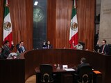 Magistrados del Tribunal Electoral en sesión del pleno, ayer.