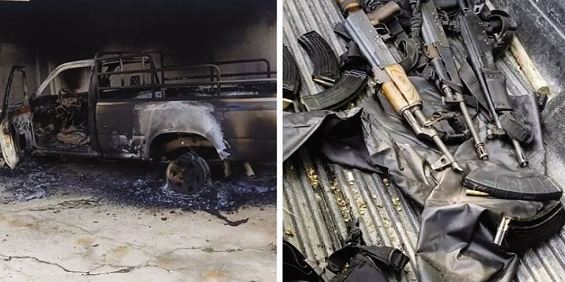 Armamento decomisado por autoridades de Guatemala durante el enfrentamiento de ayer.