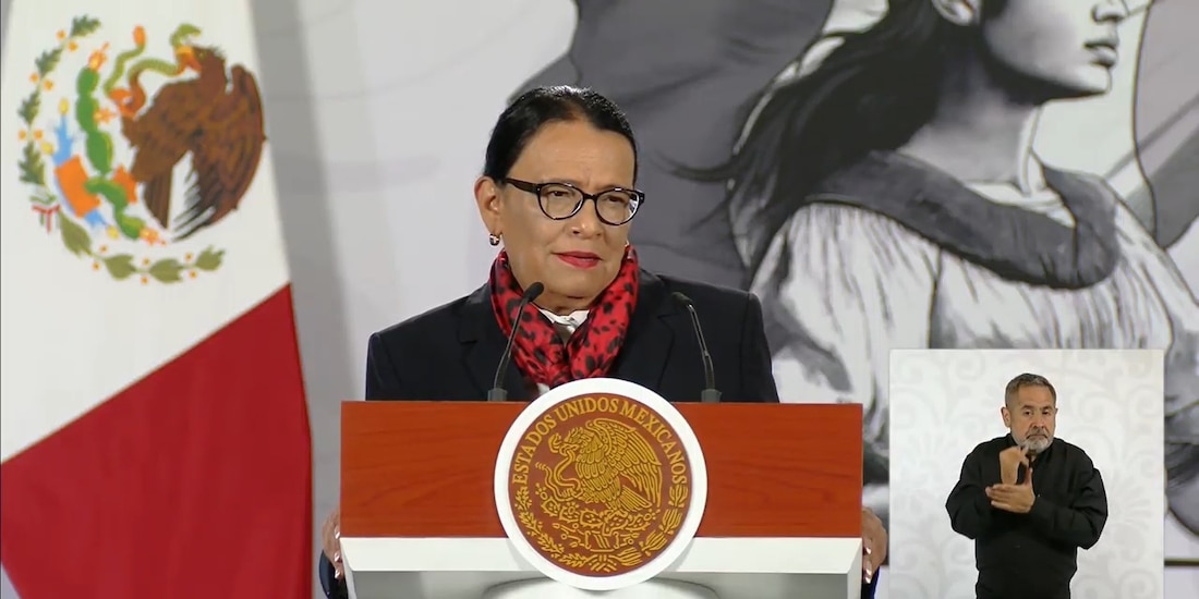 La Secretaría de Gobernación, Rosa Icela Rodríguez, este viernes en Palacio Nacional.