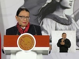 La Secretaría de Gobernación, Rosa Icela Rodríguez, este viernes en Palacio Nacional.