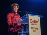 Delfina Gómez, ayer en el Teatro de Morelos, en Toluca.