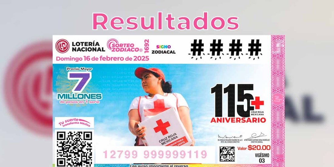 Resultados Sorteo Zodiaco 1692 del 16 de febrero del 2025 de Lotería Nacional.