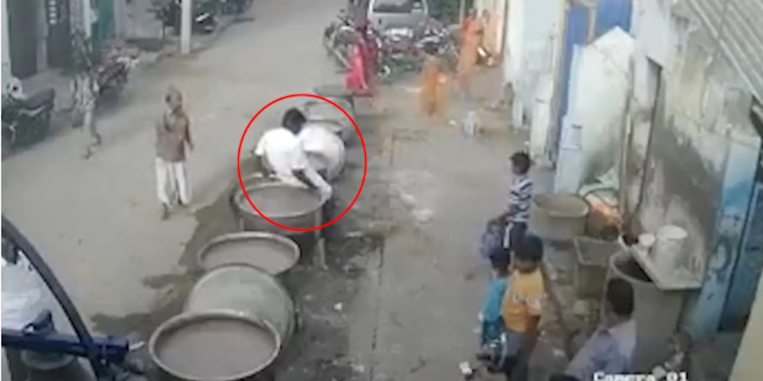 Momento en que el hombre cae dentro de la olla