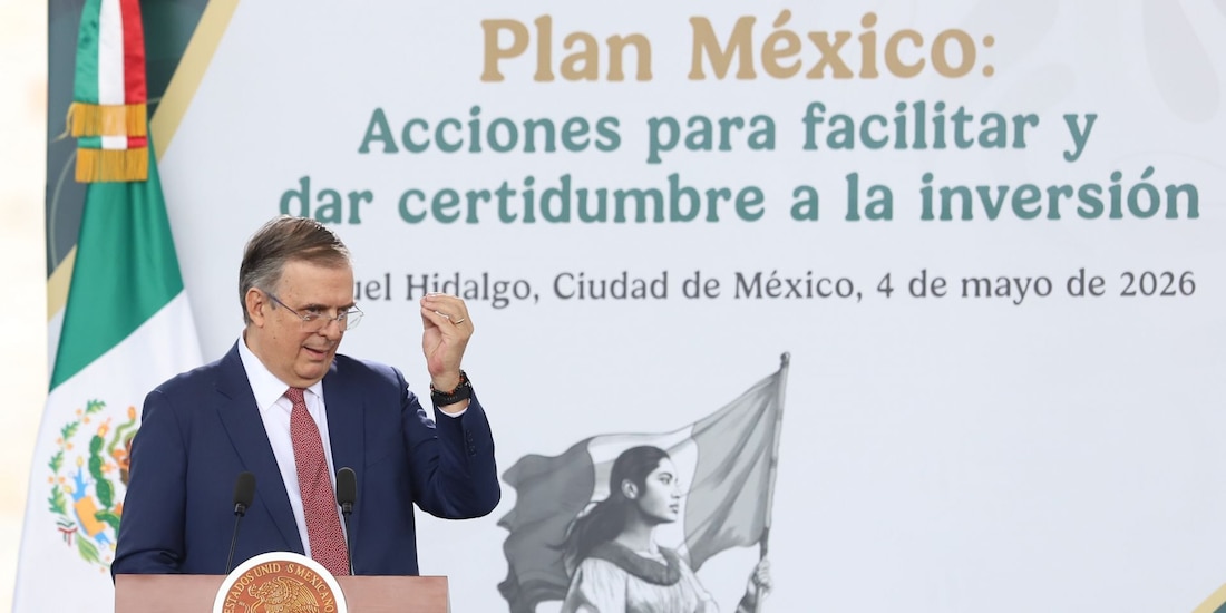 El secretario de Economía, Marcelo Ebrard, durante el evento Plan México: acciones para facilitar y dar certidumbre a la inversión.