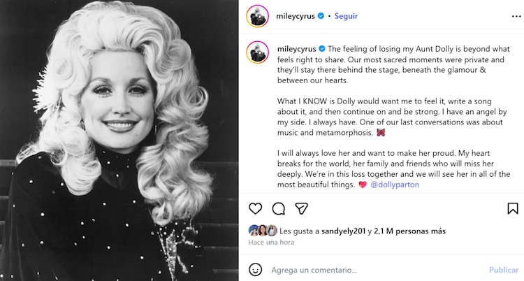 Miley Cyrus publica emotivo mensaje para despedir a Dolly Parton