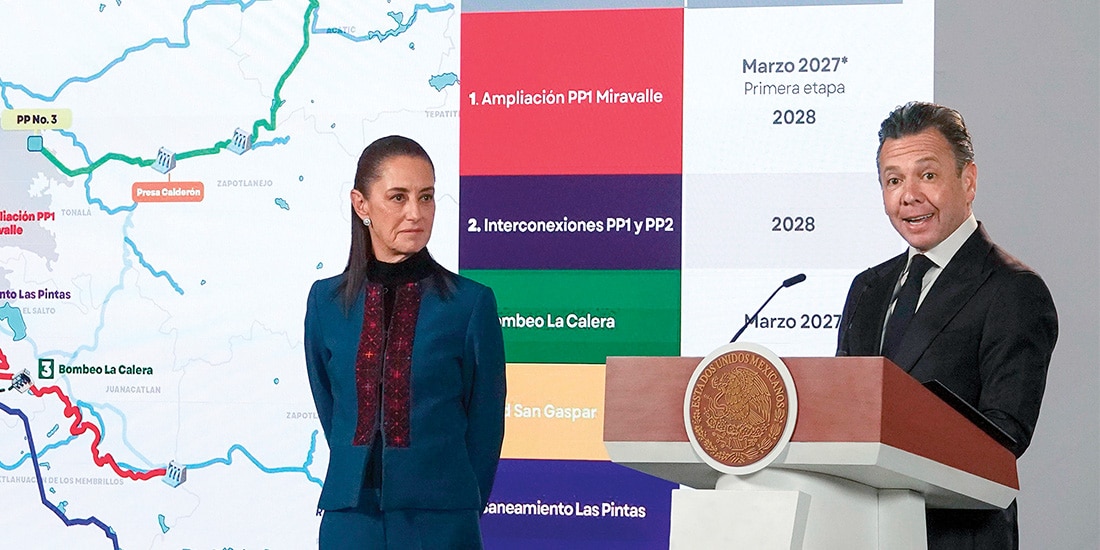 LA PRESIDENTA y el gobernador de Jalisco, ayer, en conferencia en Palacio Nacional.