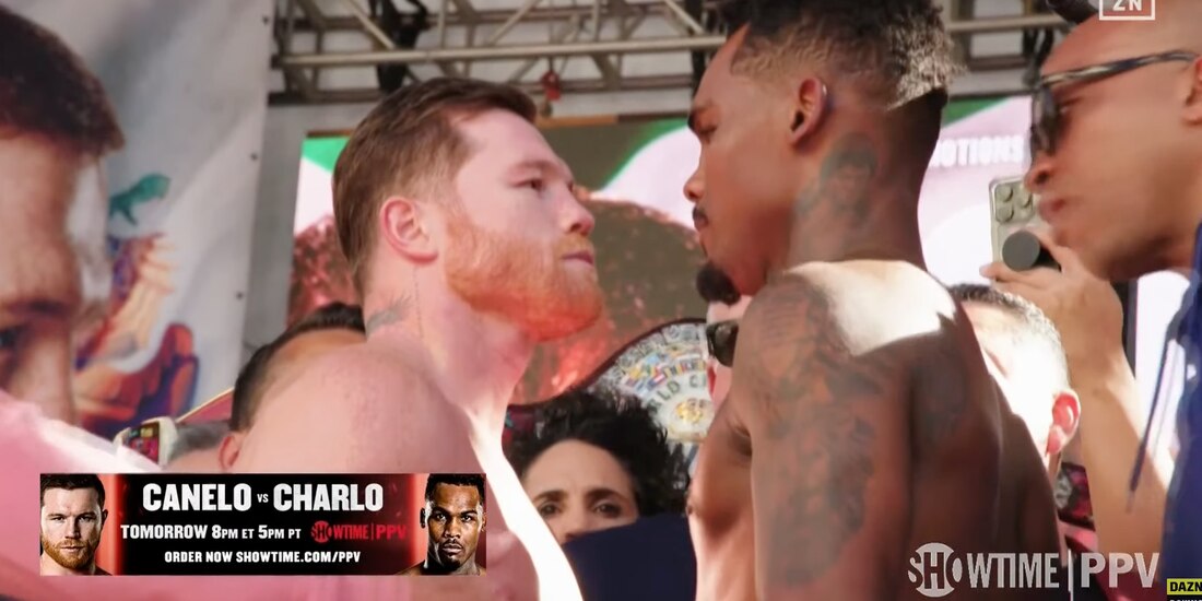 'Canelo' Álvarez y Jermell Charlo superaron la báscula previo a su combate de box en Las Vegas.