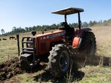 En la imagen, un hombre trabaja barbechando la tierra con un tractor