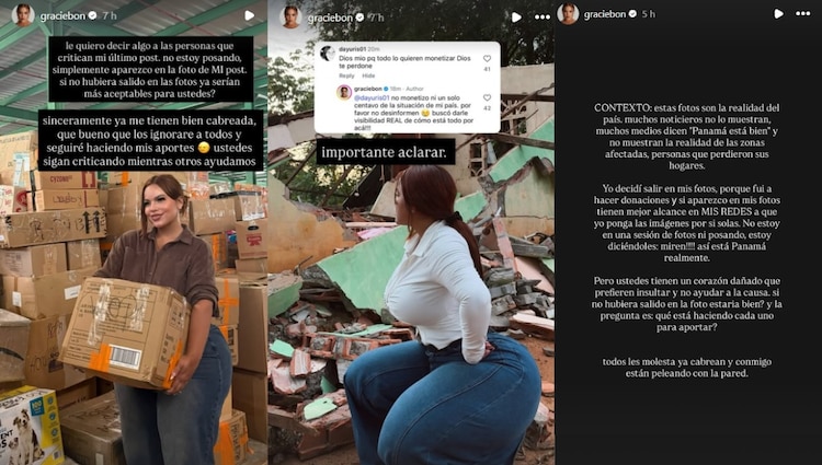 Gracie Bon posa frente a escombros en Panamá tras terremoto y responde a críticas