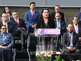 Guadalupe Taddei, consejera presidenta del INE, durante la ceremonia del inicio del Proceso Electoral Federal 2026-2027