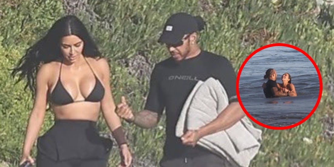 Lewis Hamilton y Kim Kardashian en una cita en la playa