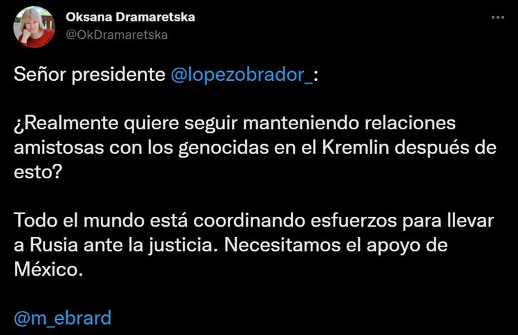 La diplomática se pronunció a través de un hilo en Twitter.