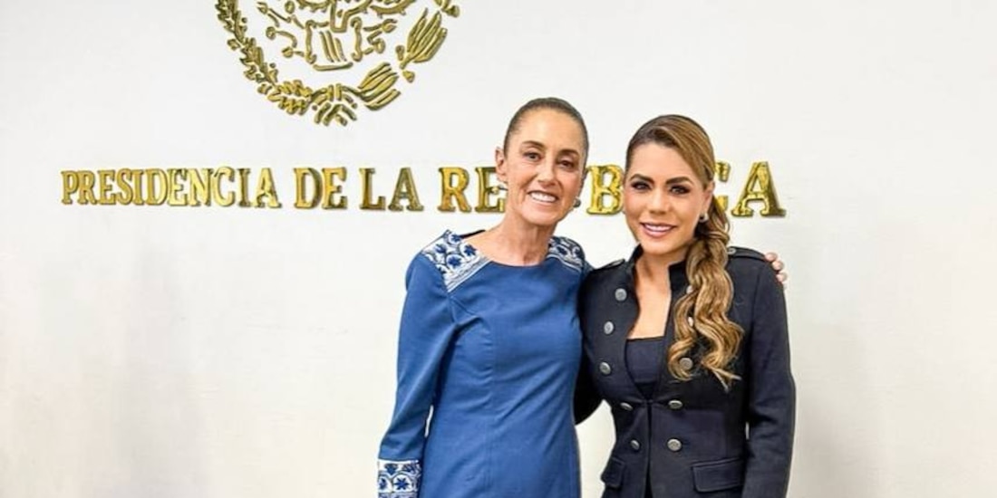 La gobernadora de Guerrero, Evelyn Salgado Pineda, y la presidenta de México, Claudia Sheinbaum Pardo, durante la sesión del Gabinete de Seguridad Nacional en Palacio Nacional.