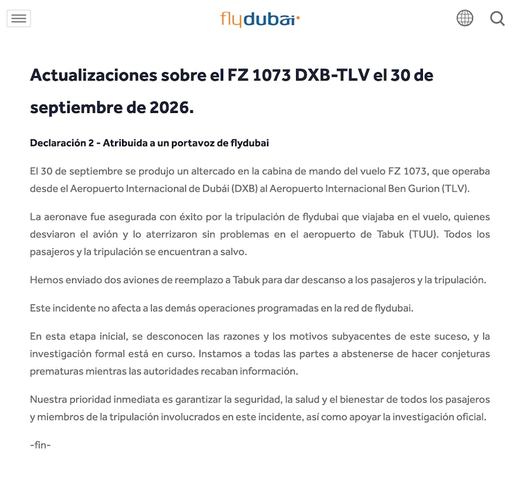 Comunicado de Flydubai