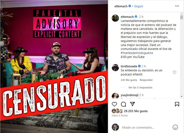 El Temach acusa censura tras cancelar podcast con las Envinadas