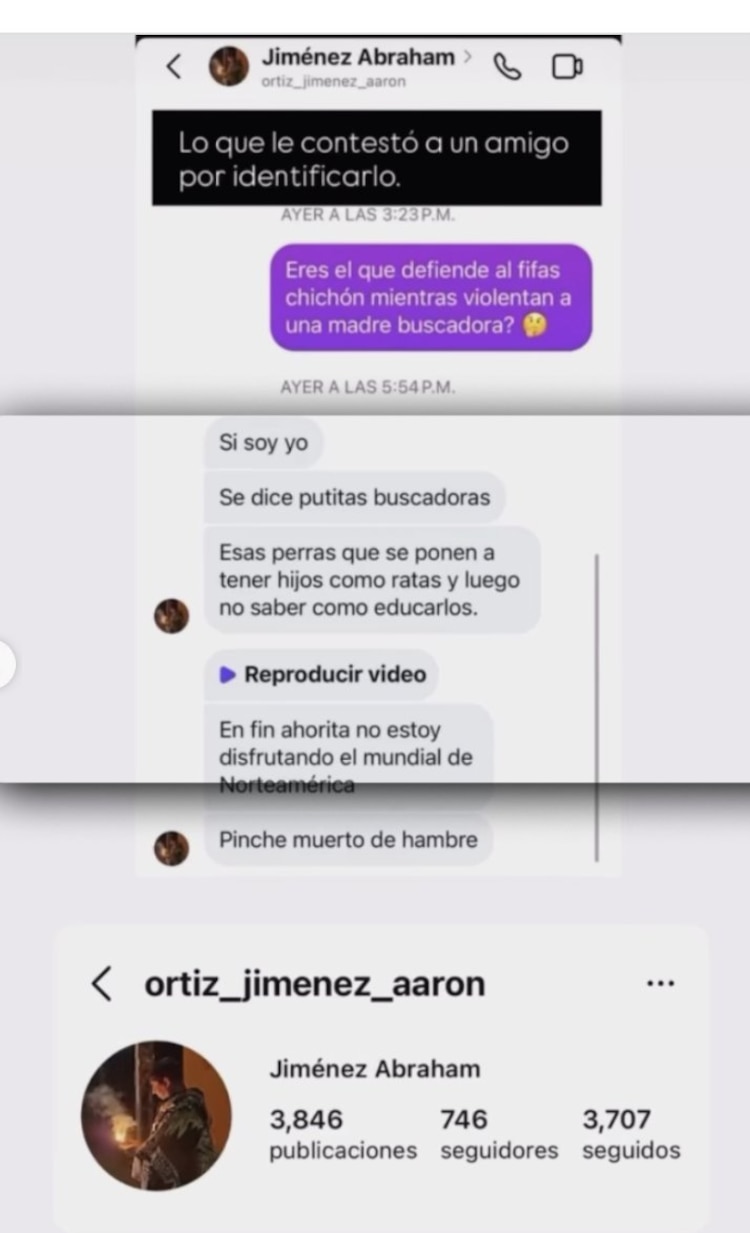 Conversación donde Aaron Ortiz admite haber agredido a madres buscadoras.