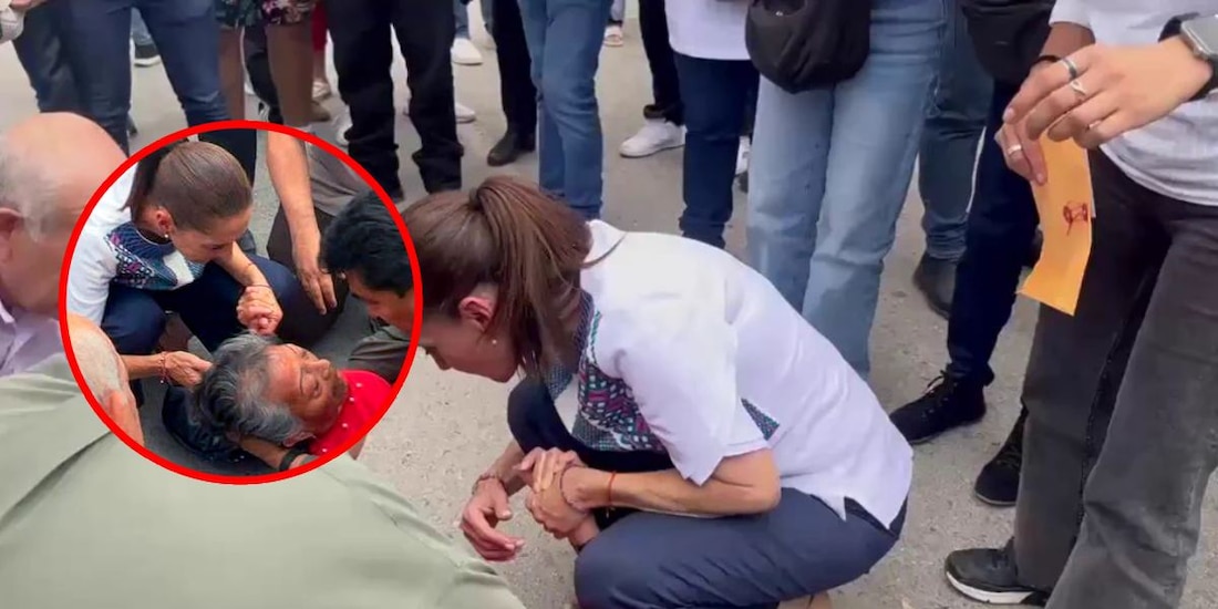 Sheinbaum auxilia a mujer que se desvaneció durante su Segundo Informe en San Luis Potosí.