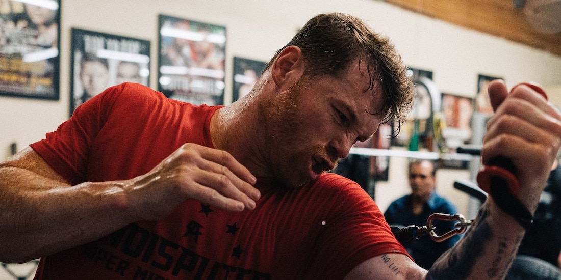 Saúl "Canelo" Álvarez en un entrenamiento de cara a su pelea contra Gennady Golovkin.