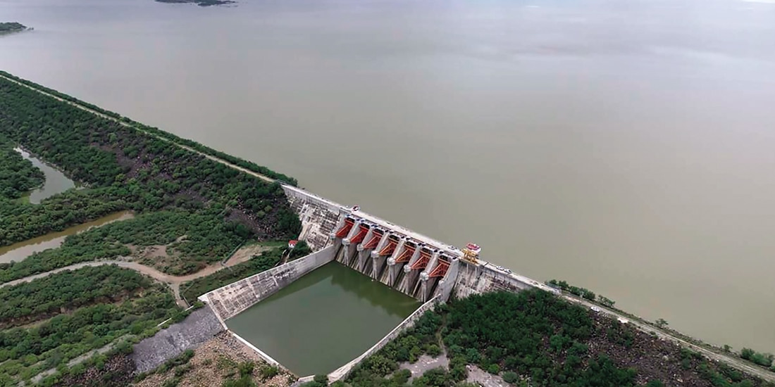 Vista aérea de la cuenca del río Bravo, visto desde Nuevo León, en foto de 2024.