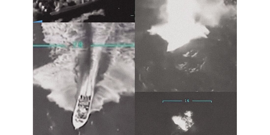 Imágenes difundidas por EU sobre un ataque a una embarcación frente a costas de Venezuela, el pasado 2 de septiembre.